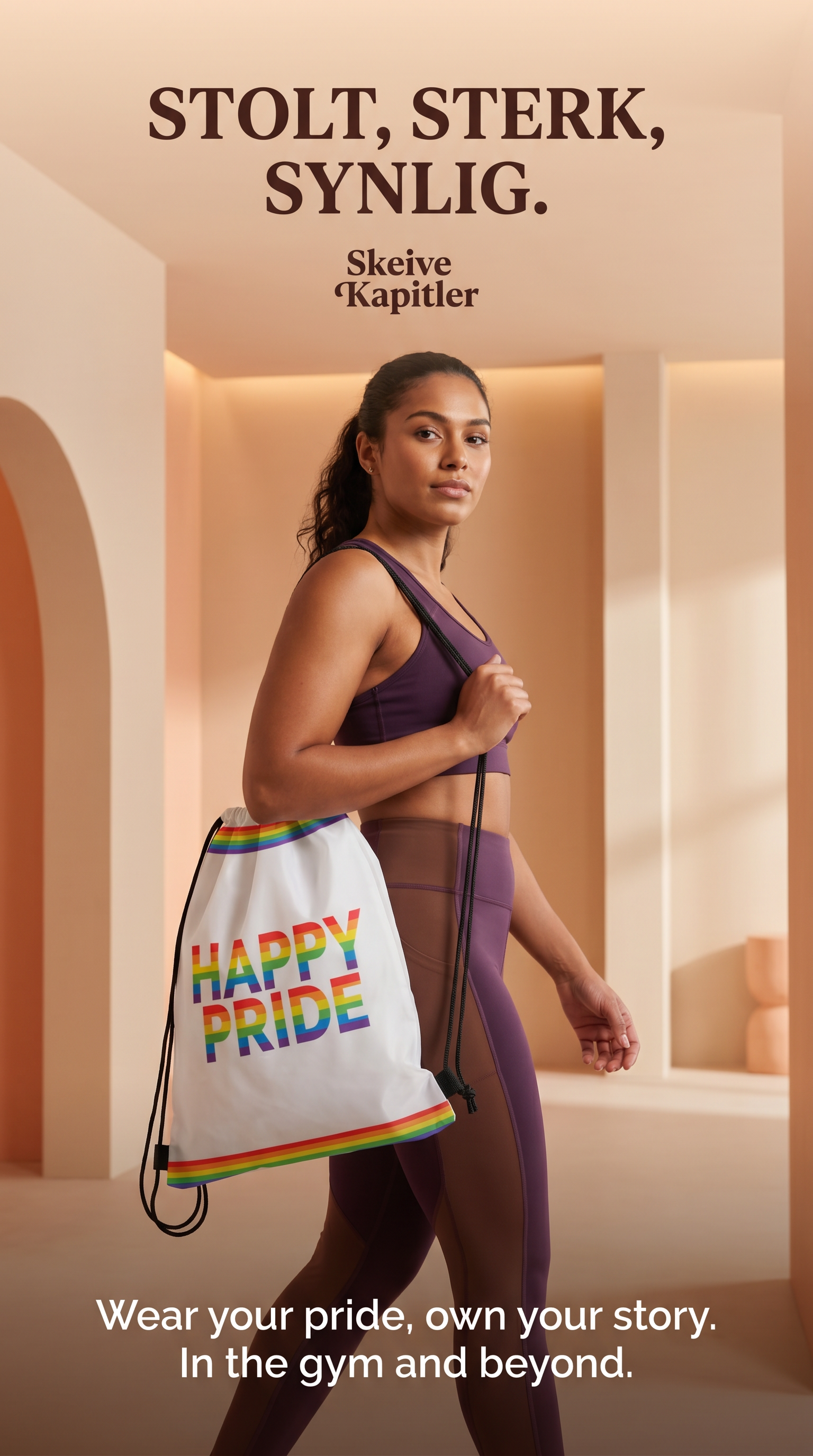Happy Pride – Hvit gymbag med pridestriper