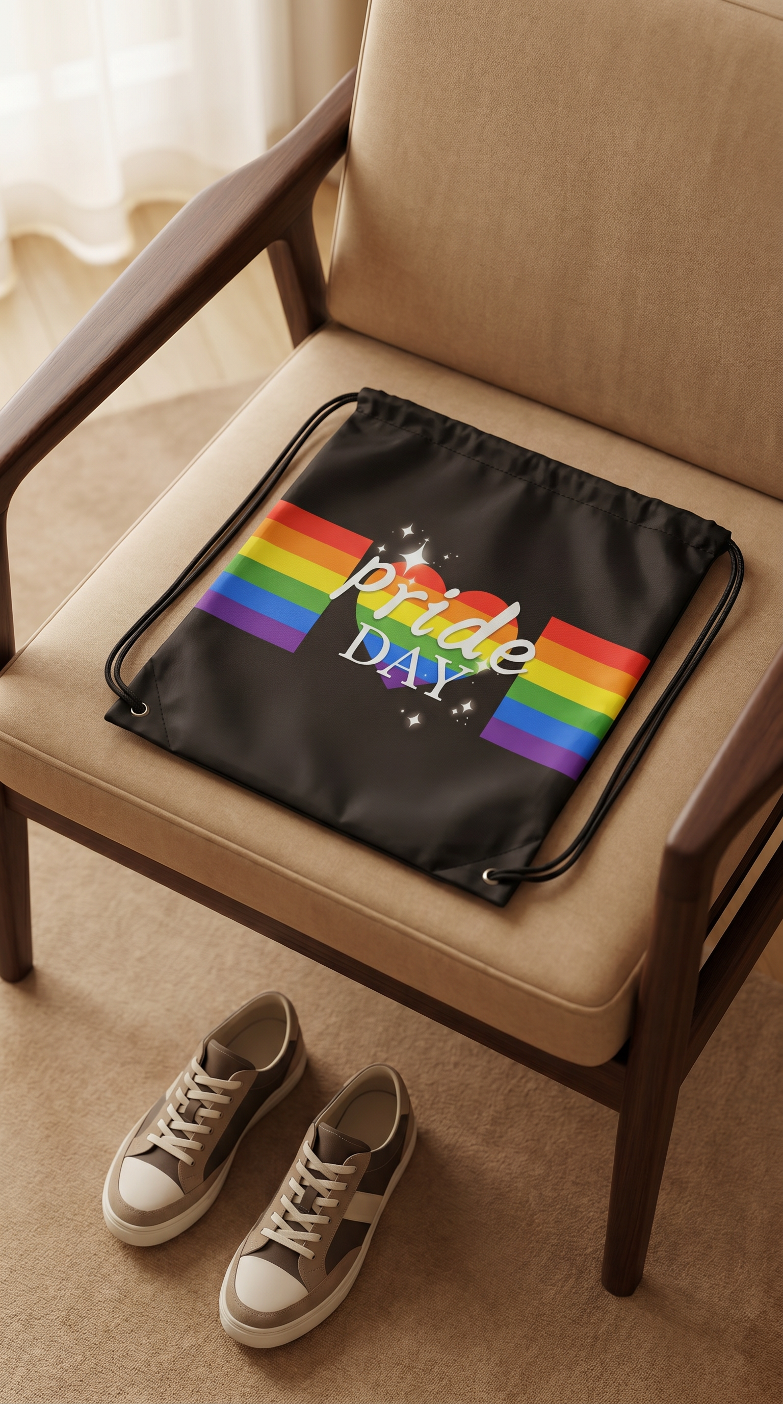 Pride Day – Sort gymbag med pridehjerte