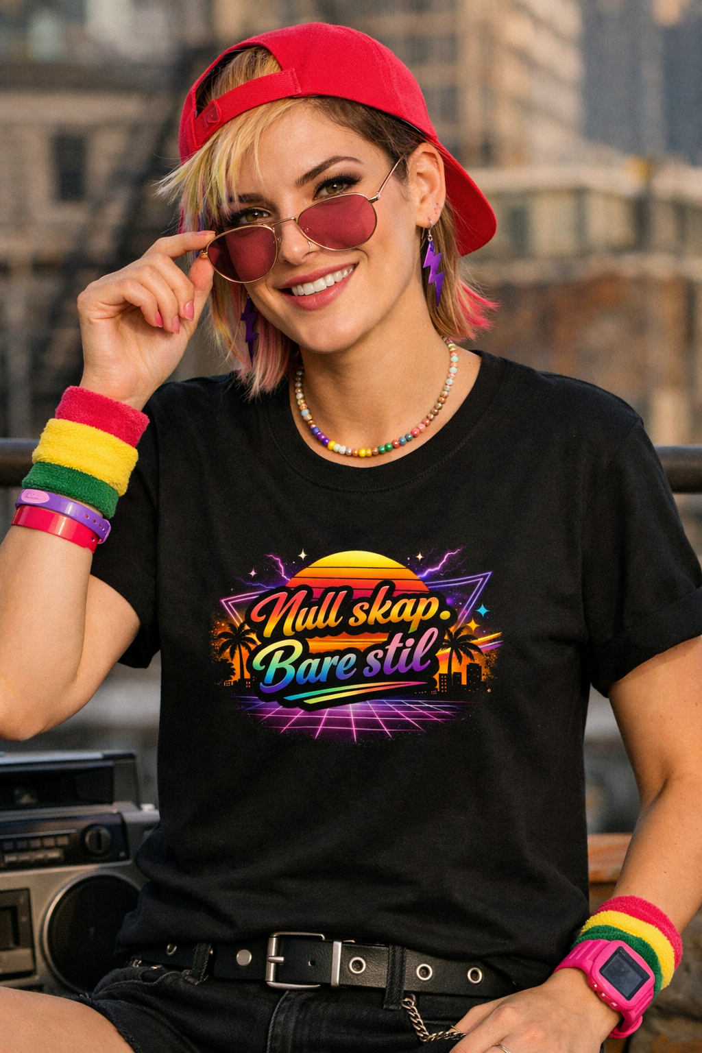 “Null skap. Bare stil.” T-skjorte – Retro Pride med attityde