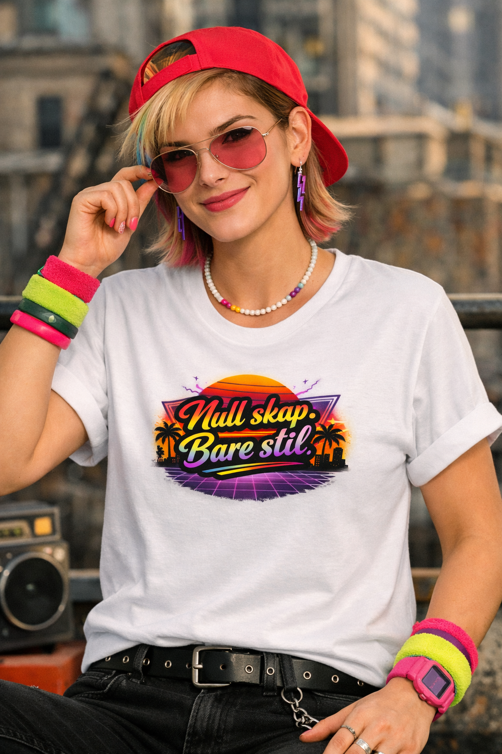 “Null skap. Bare stil.” T-skjorte – Retro Pride med attityde