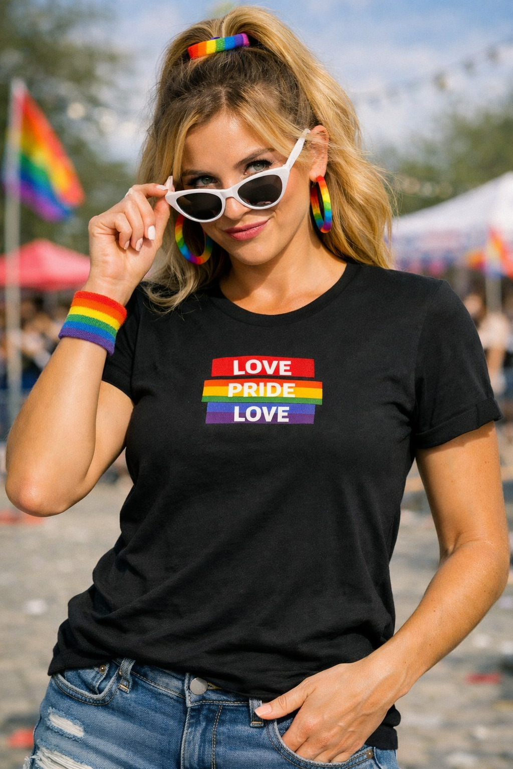 Love, Pride, Love – T-skjorte med pride-bakgrunn