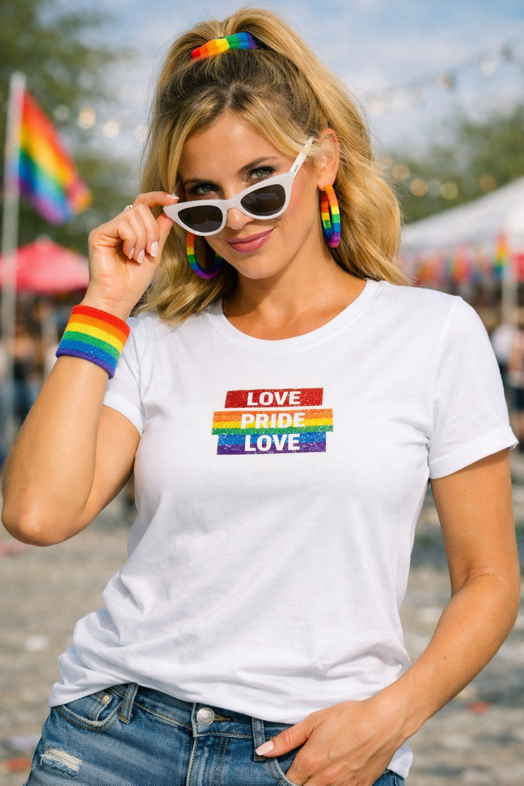 Love, Pride, Love – T-skjorte med pride-bakgrunn