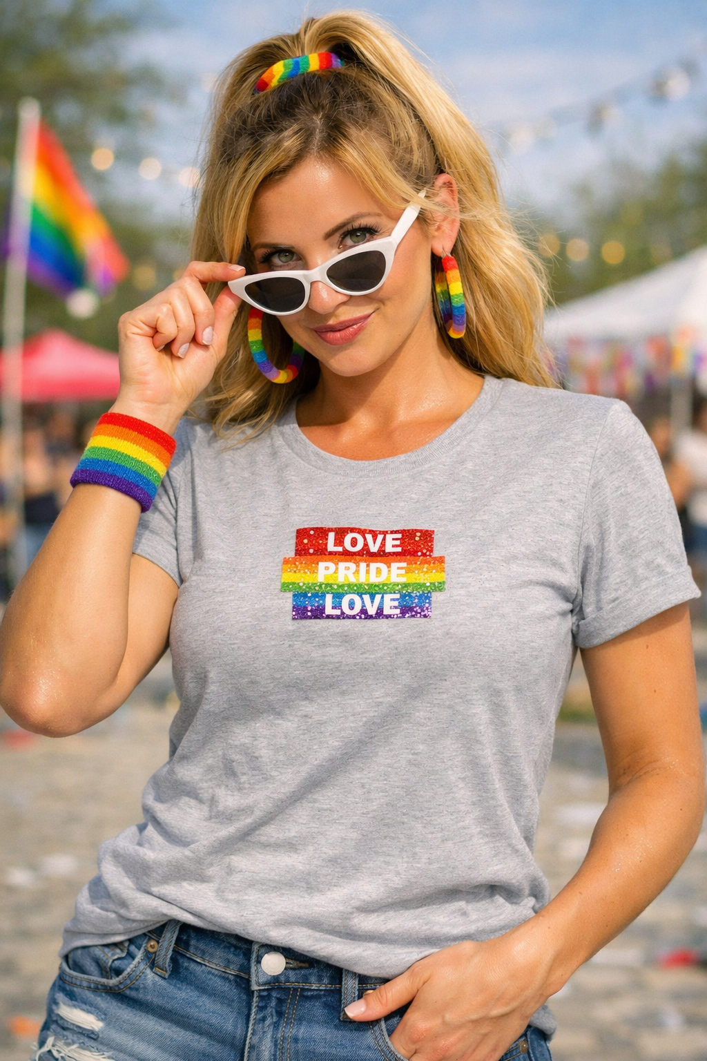 Love, Pride, Love – T-skjorte med pride-bakgrunn