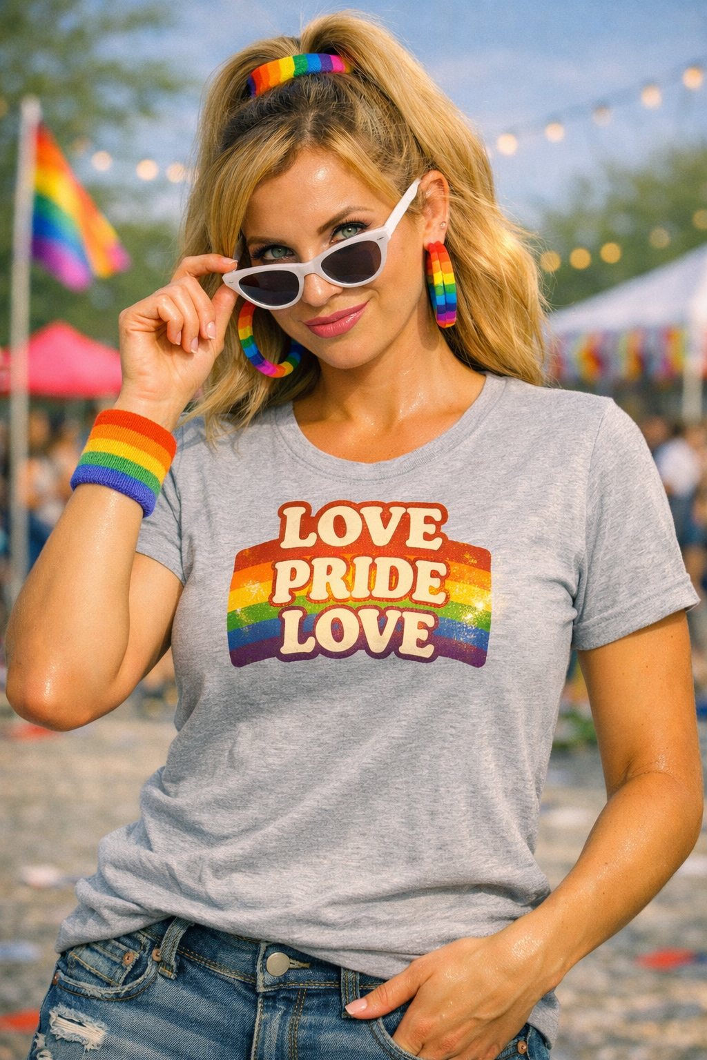 Love, Pride, Love – Retro 70-talls Pride T-skjorte