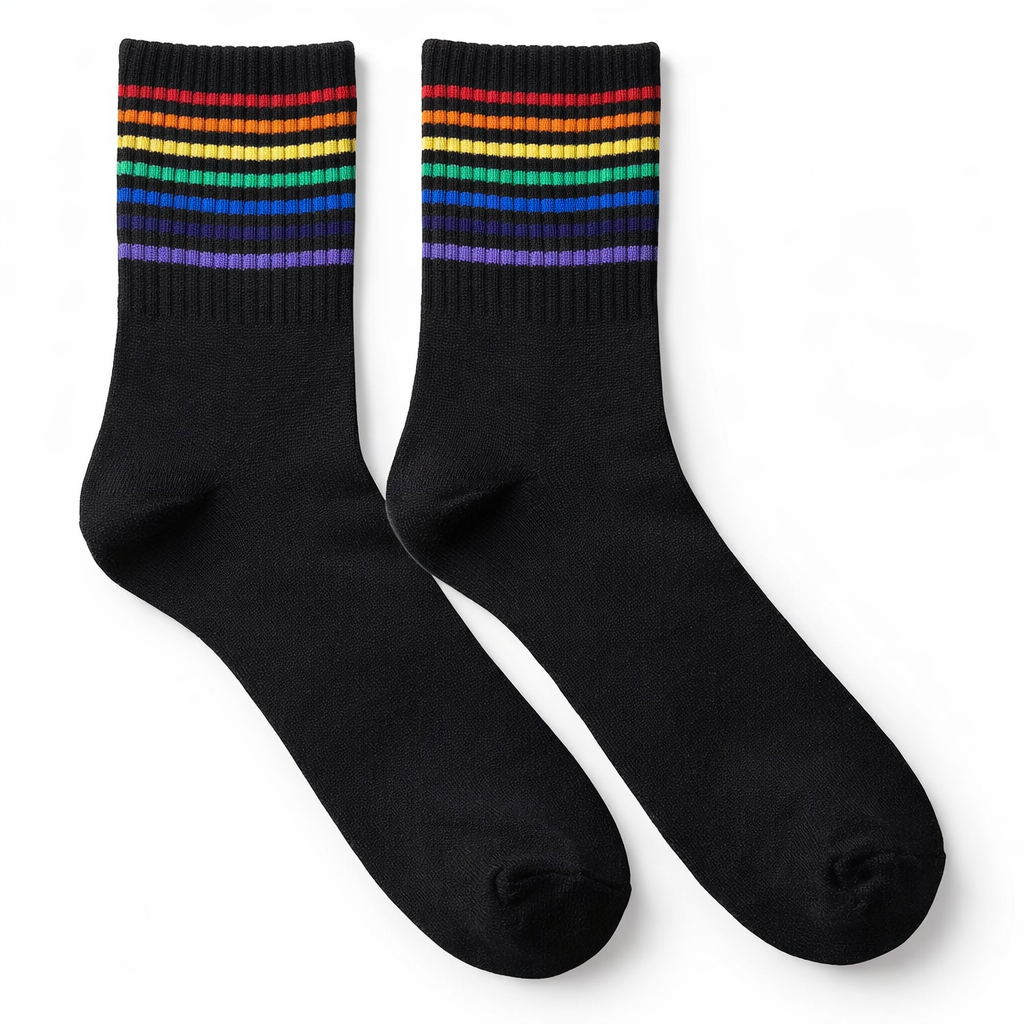 Sorte sokker med Pride-striper