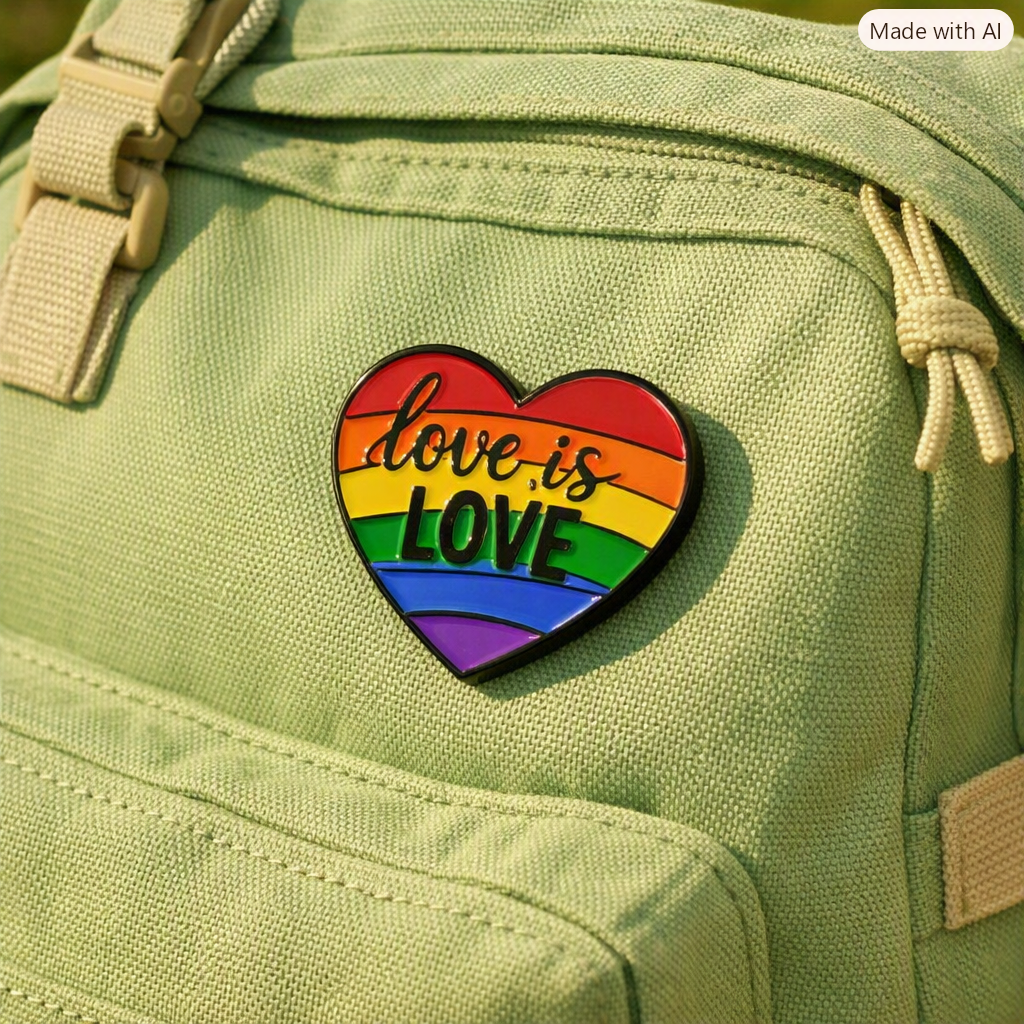 Regnbuehjerte Emaljenål – «Love is Love» Stolthet Brosje