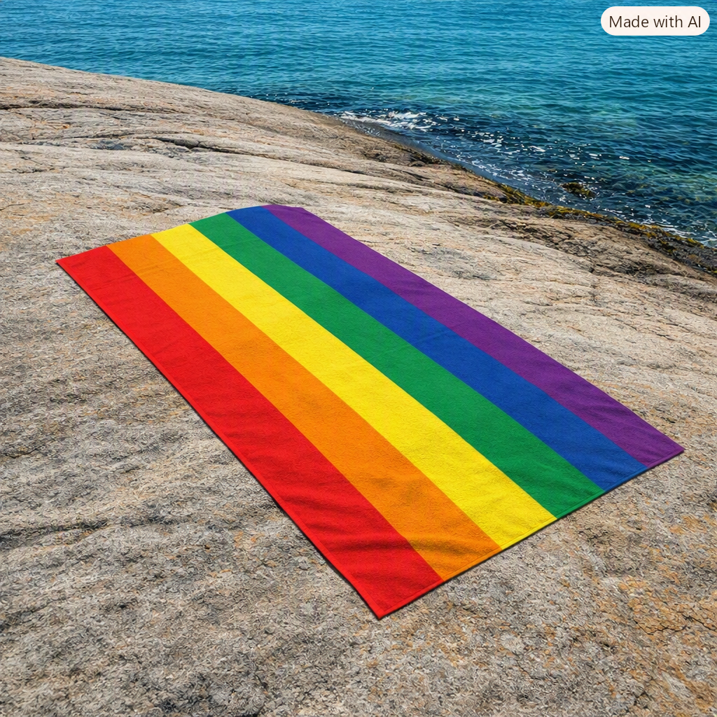 Strandhåndkle i ultrafin fiber med regnbue- og romdesign, 75 x 150 cm